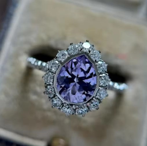 Elara® | Silver Waterdrop Purple White Stone Ring