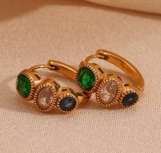 Valentina® | Vintage Green White Blue Zircon Hoop Earrings