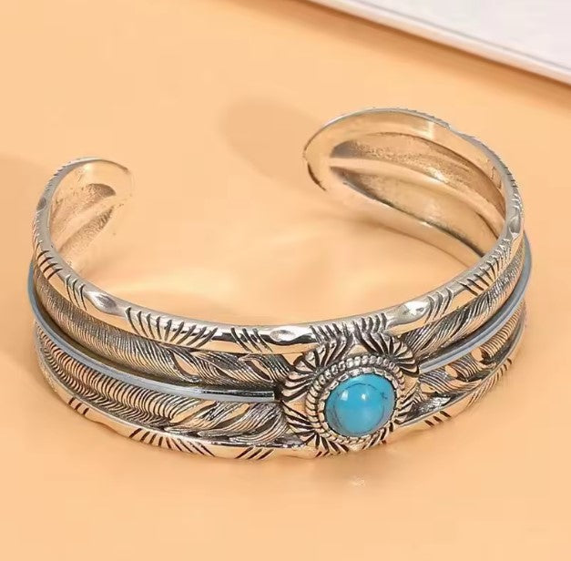 Emma® | Vintage Turquoise Feather Silver Bracelet