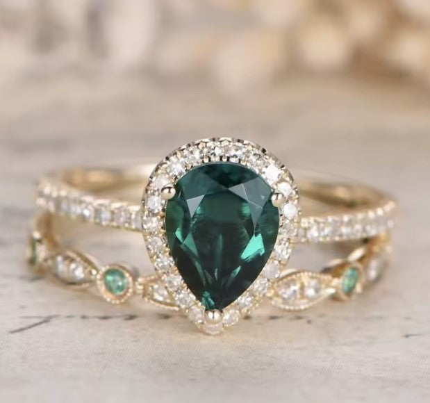 Jimena® | Vintage Waterdrop Round Green Stone Ring