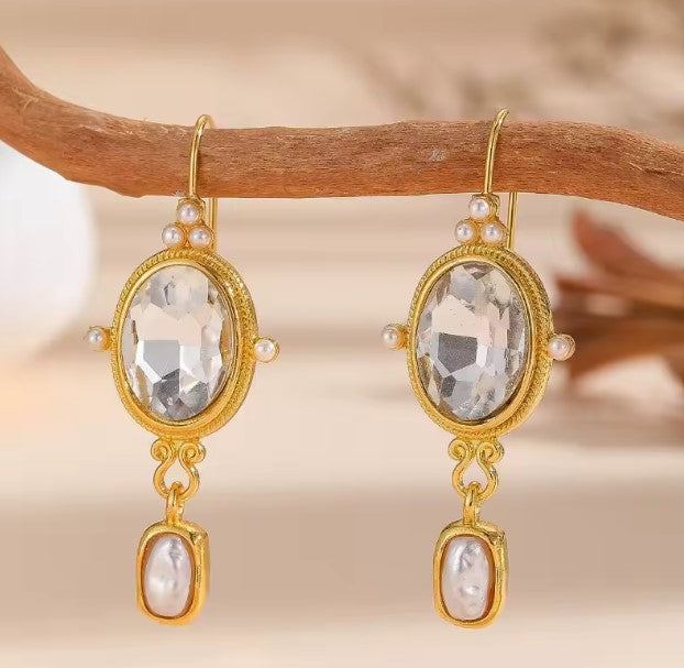 Enya® | Vintage Oval Inlaid with White Stones Earrings