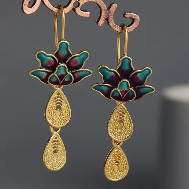 Tamar® | Vintage Exquisite Blue Lotus Flower Drop Earrings