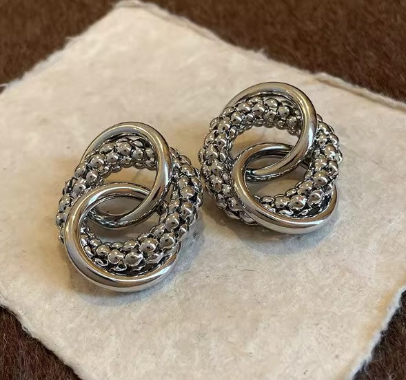Clemence® | Vintage Multi-layer Twisted Round Silver Earrings