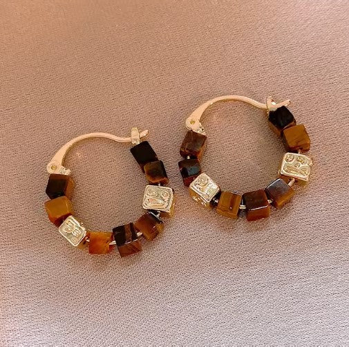 Verónica® | Vintage Square Tiger Eye Stone Earrings