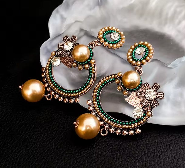 Ines® | Vintage Pearl and Rhinestone Flower Drop Earrings