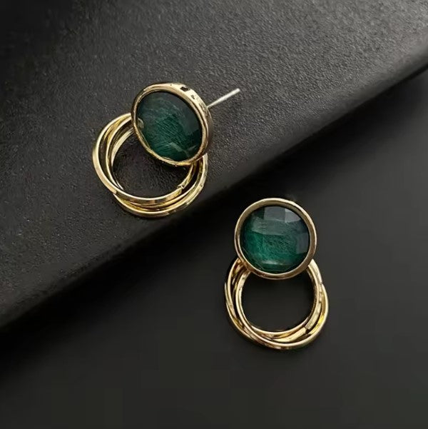 Tamara® | Vintage Green Stone Stud Earrings