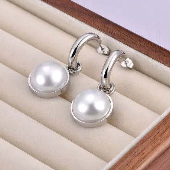 Katia® | Pearl Hoop Silver Earrings