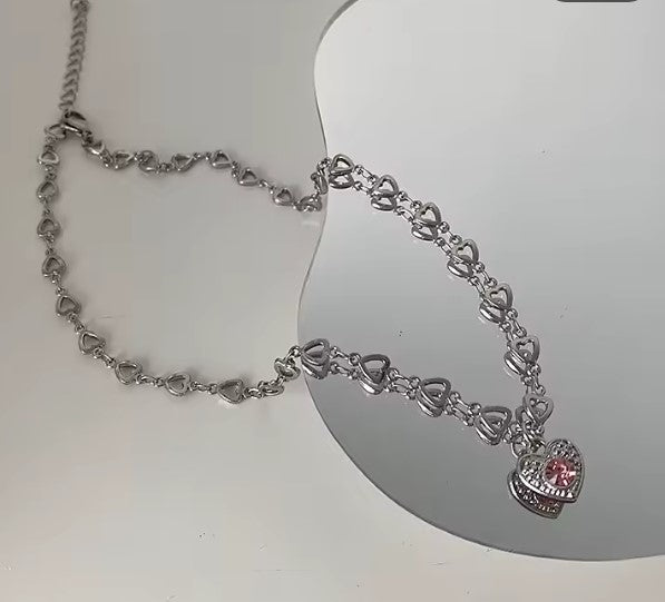 Roxana® | Crystal Heart Chain Silver Necklace