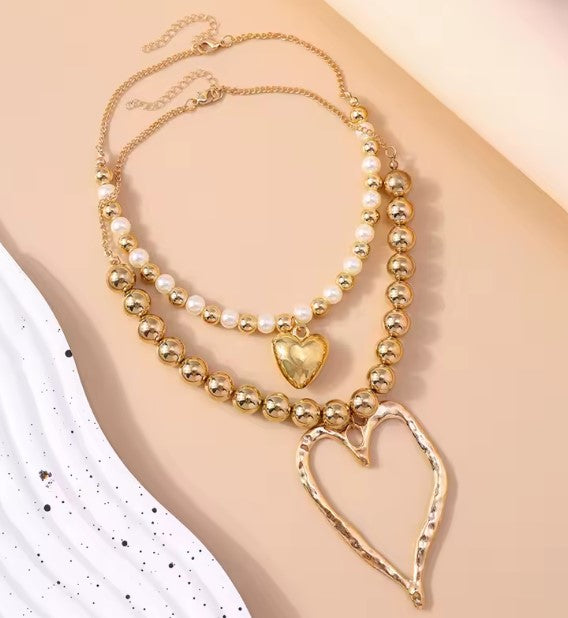 Willa® | Vintage Ball Beads Heart Pendant Necklace
