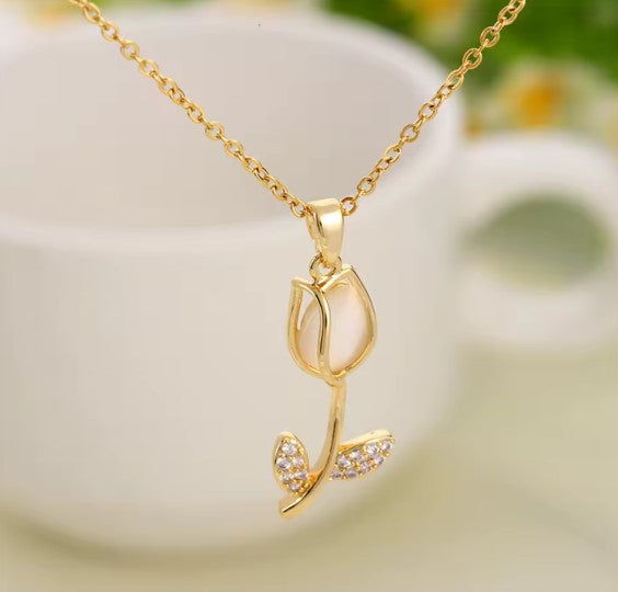 Keira® | Elegant Opal Tulip Flower Pendant Necklace