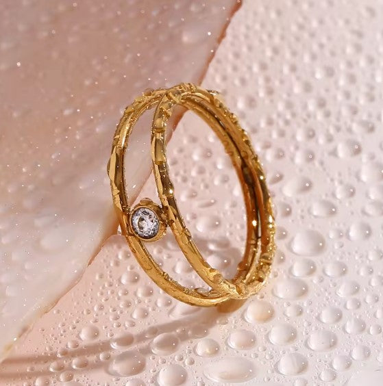 Perla® | Double Layer Rhinestone Gold Ring