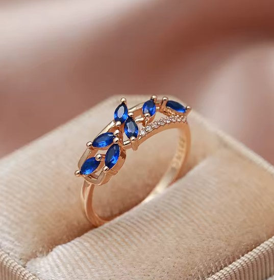 Genoveva® | Leaf Shape Blue Zircon Paved Ring