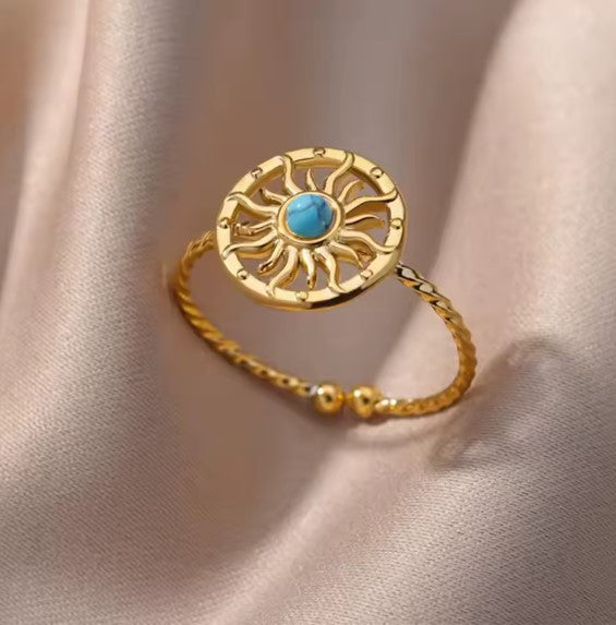 Solene® | Boho Blue Natural Stone Adjustable Ring