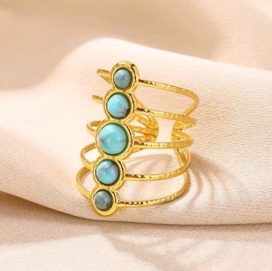 Caelia® | Vintage Blue Stone Hollow Adjustable Ring