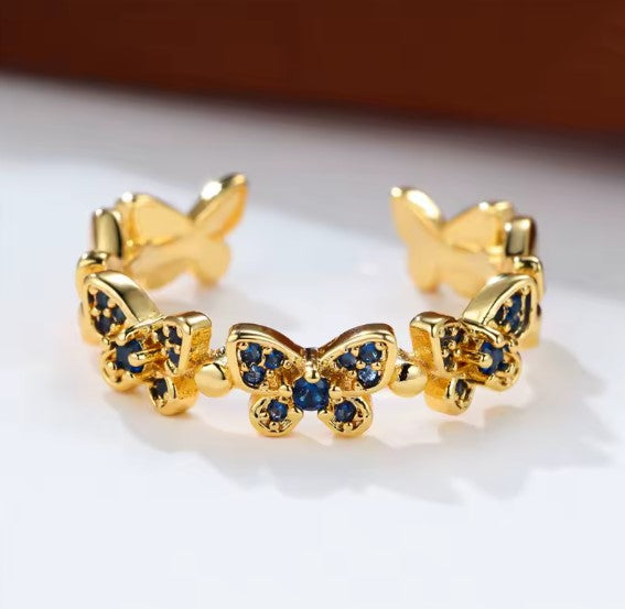 Pearl® | Vintage Blue Butterfly Adjustable Ring