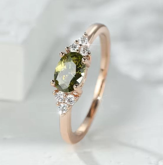Rosalind® | Vintage Olive Green Stone Rose Gold Ring