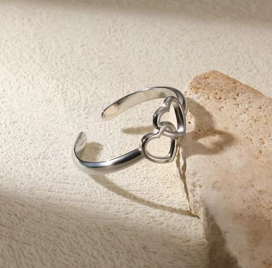 Lina® | Vintage Double Heart Silver Ring