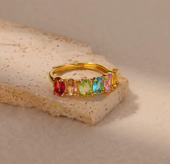 Hilda® | Vintage Rainbow Crystal Waterdrop Adjustable Ring