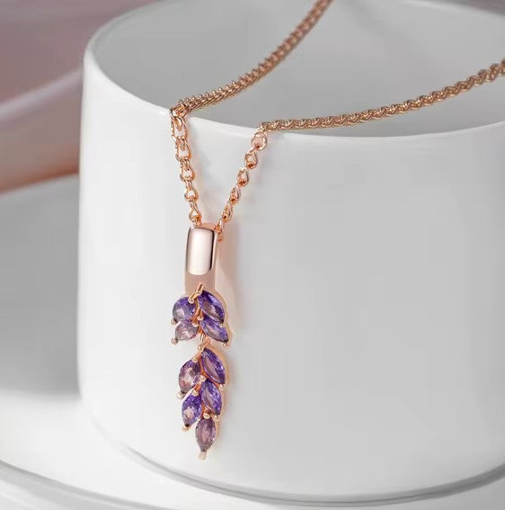 Natacha® | Purple Natural Zircon Leaf-Shaped Necklace