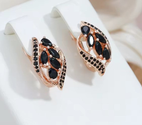 Vesta® | Black Natural Zircon Rose Gold Earrings
