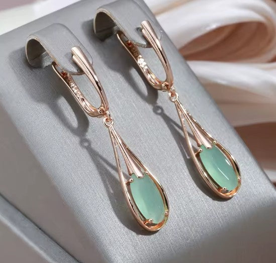 Flor® | Emerald Long Drop Natural Zircon Dangle Earrings