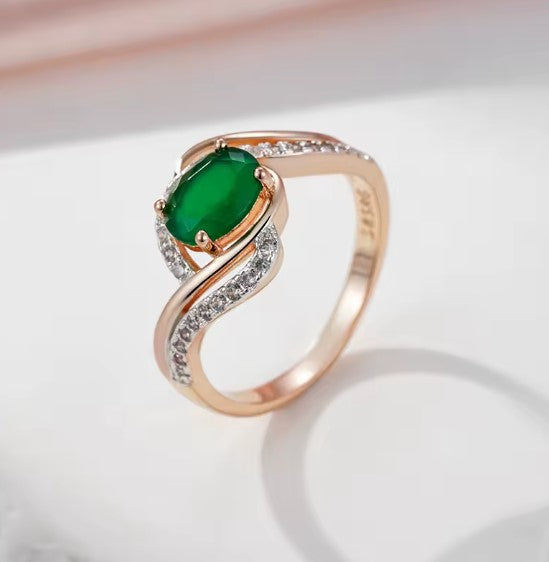 Mariana® | Luxury Dark Green Natural Zircon Rose Gold Ring