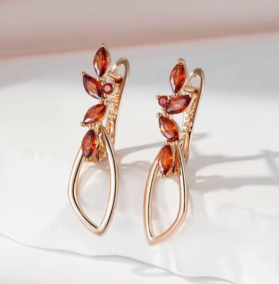 Flor® | Orange Red Natural Zircon Rose Gold Earrings