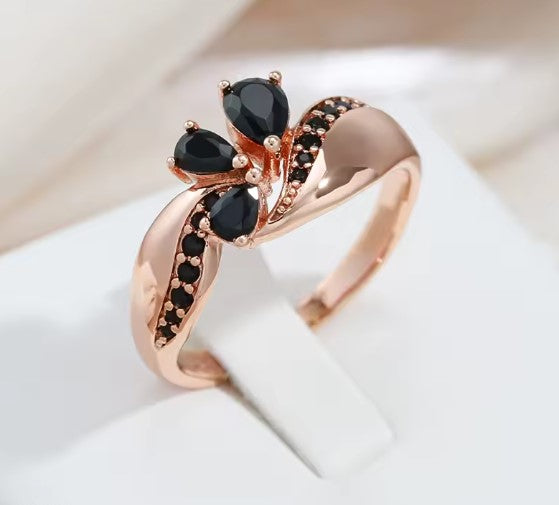 Aella® | Black Natural Zircon Rose Gold Ring