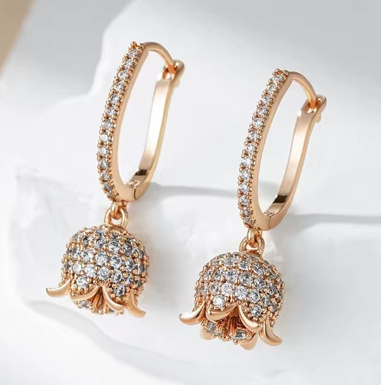 Quintessa® | Crystal Flower Zircon Long Drop Earrings