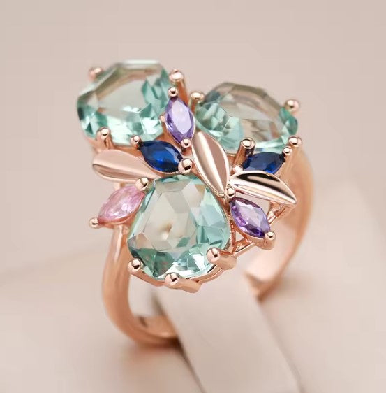 Sol® | Vintage Green Stone Rose Gold Ring