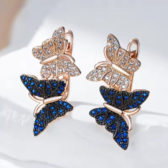 Eos® | Blue Natural Zircon Two Butterfly Drop Earrings