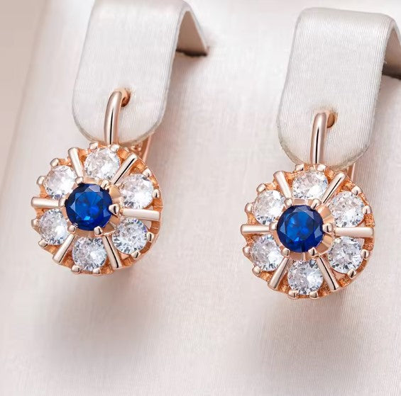 Elara® | Blue Natural Zircon Flower Rose Gold Earring