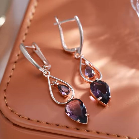 Pamela® | Purple Zircon Rose Gold Water Drop Earrings