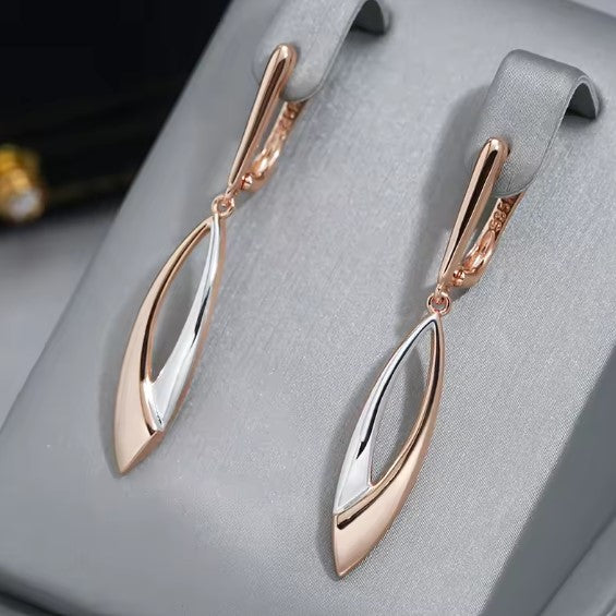 Gloria® | Elegant Long Drop Rose Gold Earrings