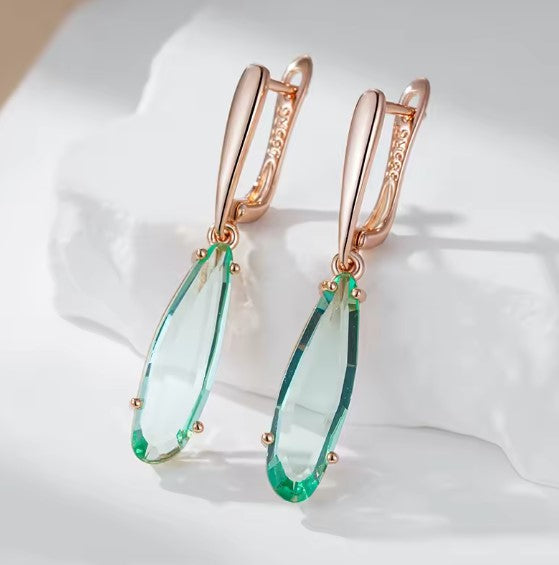 Silvia® | Vintage Green Stone Long Drop Earrings