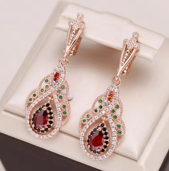 Querida® | Crystal Flower Red Zircon Earrings