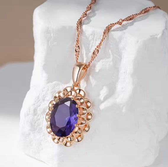 Rosa® | Elegant Crystal Flower Purple Zircon Necklace