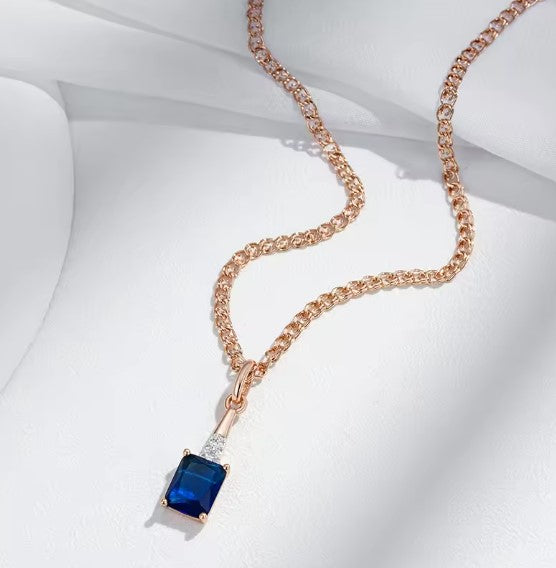 Lyra® | Shiny Square Blue Zircon Rose Gold Necklace