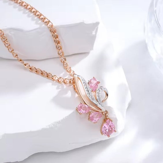Xenia® | Vintage Pink Zircon Flower Pendant Necklace