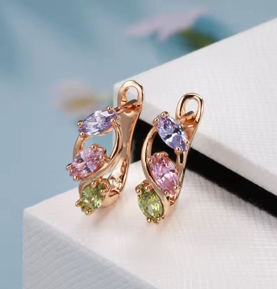 Lorena® | Pink Colorful Zircon Rose Gold Dangle Earrings