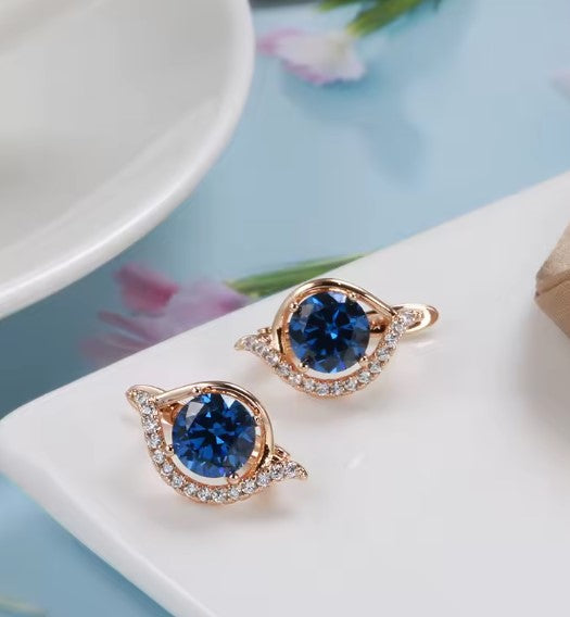 Liliana® | Luxury Blue Natural Zircon Rose Gold Earrings