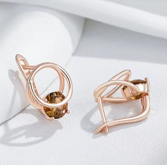 Paz® | Luxury Shiny Brown Zircon Earrings