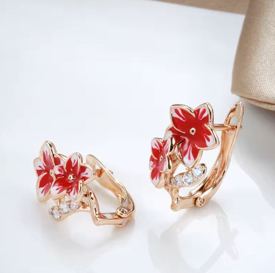 Eva® | Vintage Red Flower Dangle Earrings