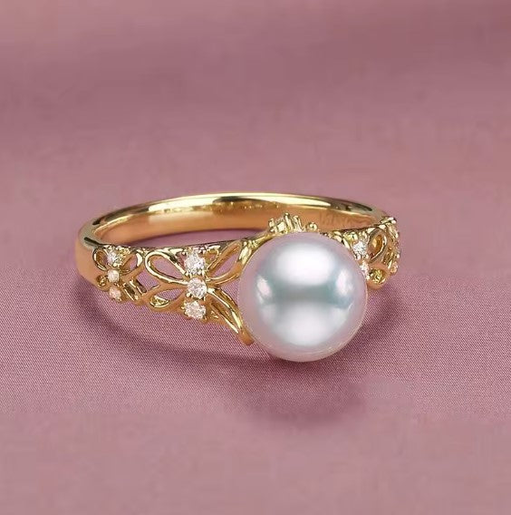 Coralia® | Butterfly Pattern Adjustable Pearl Ring