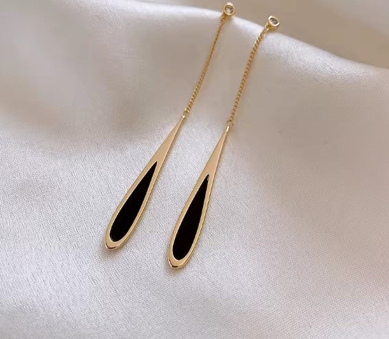 Selene® | Black Drop Tassel Long Earrings