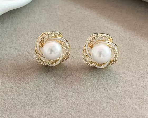 Zara® | Crystal Zircon Wrapped Flower Pearl Earrings