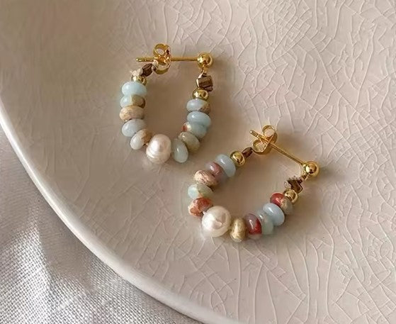 Dafne® | Natural Stone Beaded Pearl Earrings