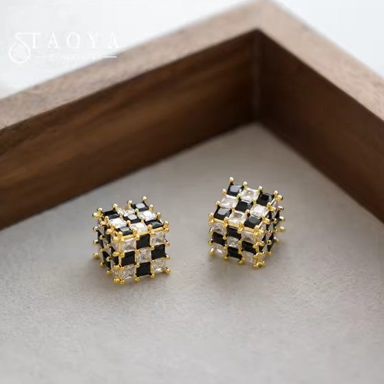 Zafira® | Elegant Black and White Zircon Crystal Square Earrings