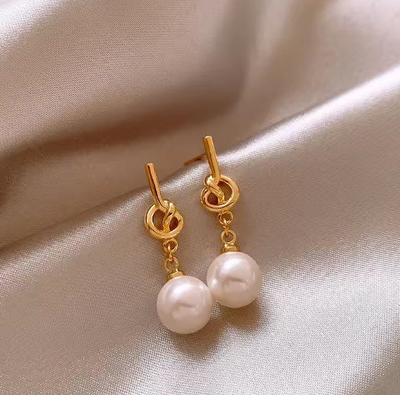 Sutton® | Classic Knot Shape White Pearl Earrings