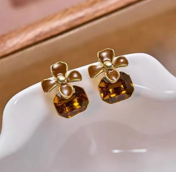 Canyon® | Brown Flower Champagne Crystal Earrings